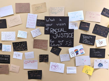 A racial justice vision board created by community members.
